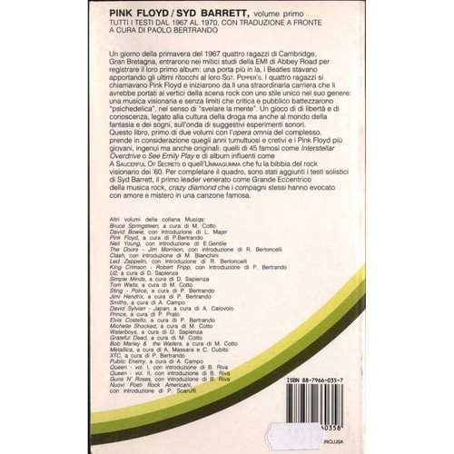 Pink Floyd Syd Barrett Volume Primo Tutti i Testi 1967 1970 LIBRO Nuovo - Imagen 2 de 2