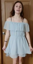 Blue Sleeveless Romper Ruffle Collar Straps Dress Misses Size 8