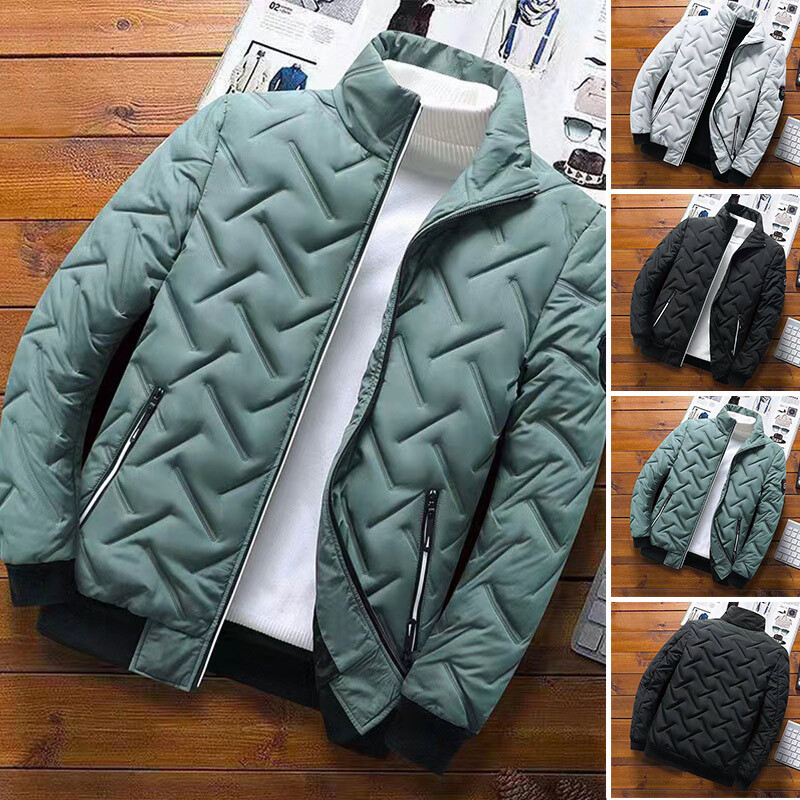Men's Jacket Warm Winter Coat Quilted Bomber Jacket Windproof Insulated