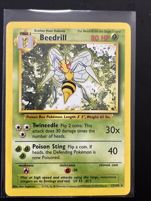 PSA9 スピアー 旧裏　初版 マークなし 1996 Beedrill 1995,1996,98 POKEMON BEEDRILL * RARE * 17/102 Non Holo