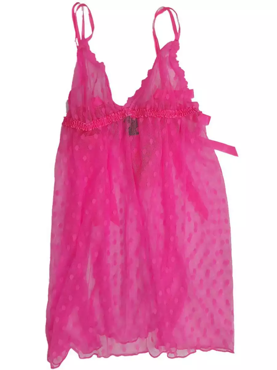 Womens Hot Pink Polka Dot See Through Chemise Nightie Nightgown