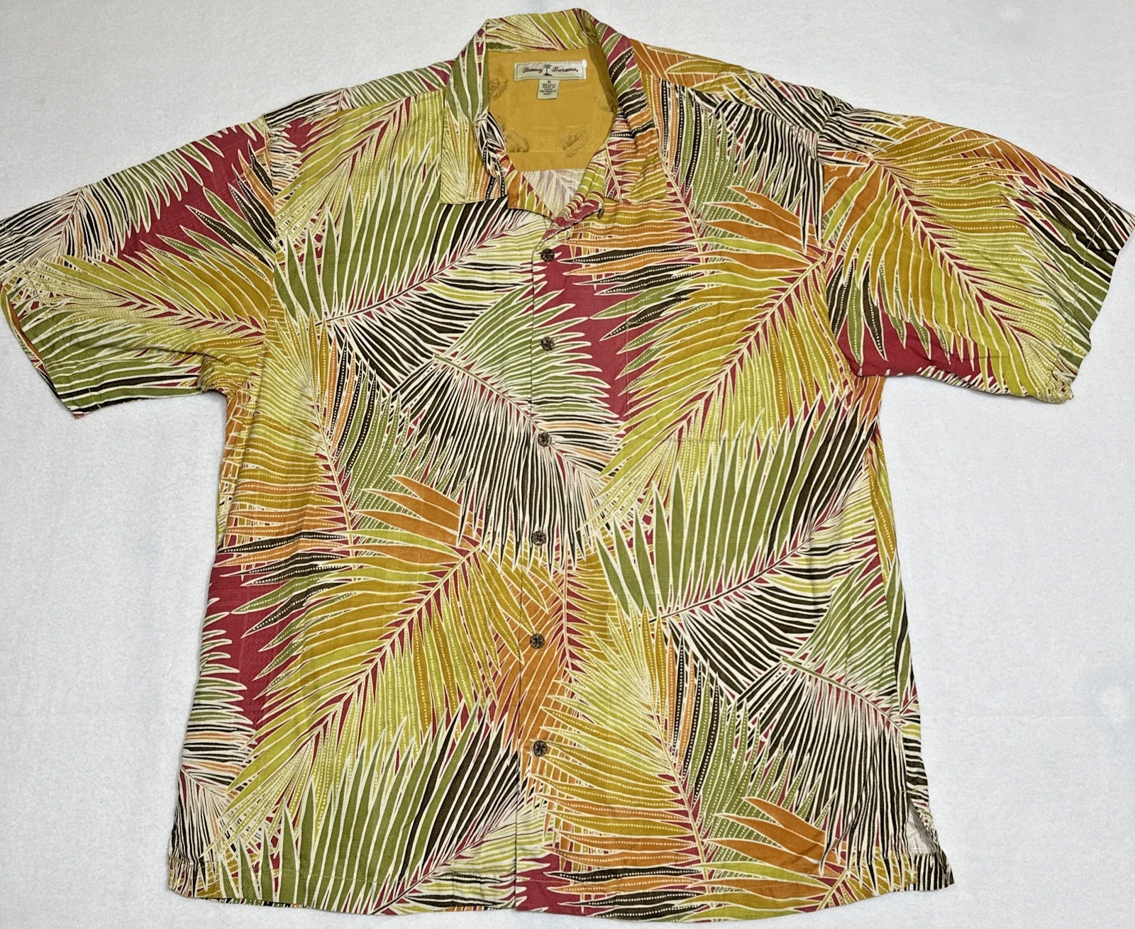 TOMMY BAHAMA 100% SILK HAWAIIAN SHIRT PALM LEAF PRINT MENS SIZE XL