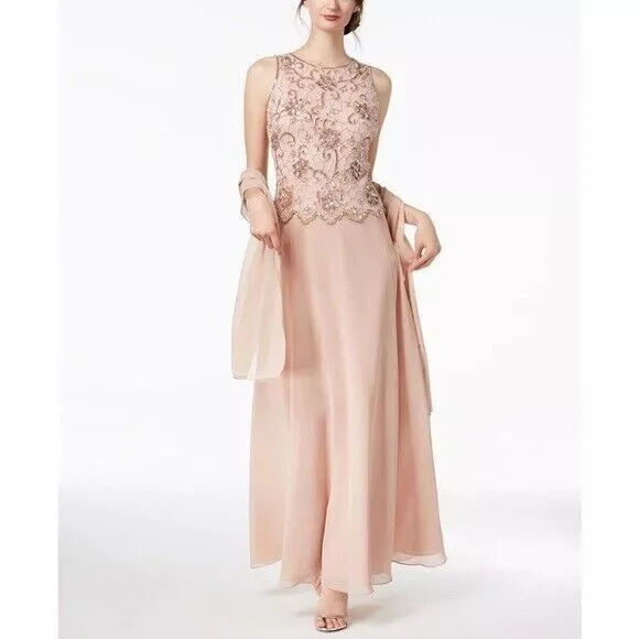JKara Rose Clair Beaded Chiffon Sleeveless Maxi Formal Dress NWT Size 6 US CAD