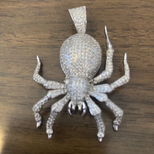 Sterling Silver SPIDER Unique Art Goth Scary Pendant w/  CZ Stones 15.4 Grams - Imagen 1 de 5