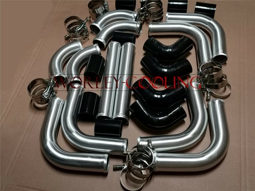 Intercooler Universal de Aluminio 2.5" Turbo Tubería + Manguera + Kits de Abrazadera en T NEGRO Nuevo - Imagen 6 de 11