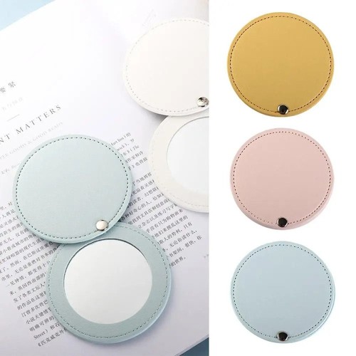 Pu Leather Cosmetic Mirror Round Pocket Mirror New Makeup Mirror