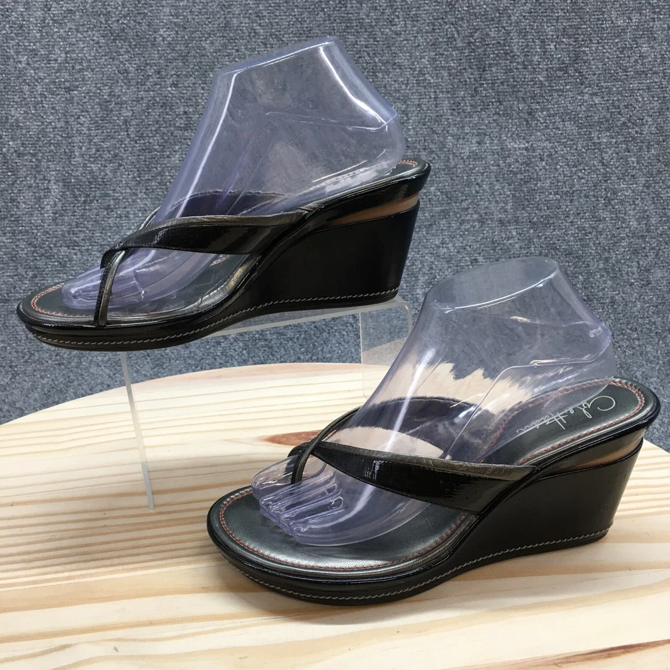 Sandalias Cole Haan Mujer 9.5 B Tanga Gris Sin Cordones Informales Tacones de Cuña Puntera Foto 2 de 4