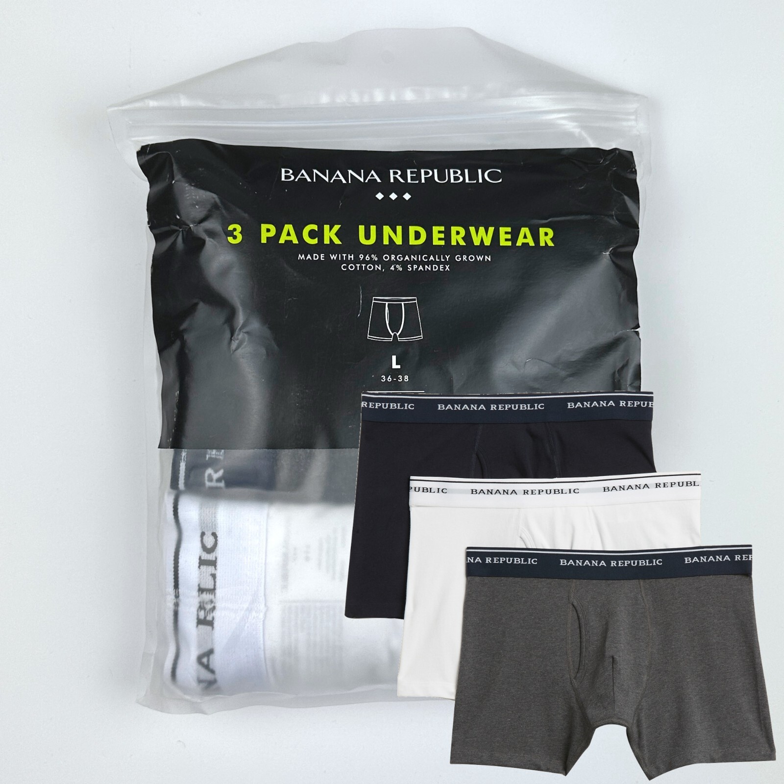 Banana Republic Boxer Briefs Men's Large 3 Pair Black White Gray Boxer Brief