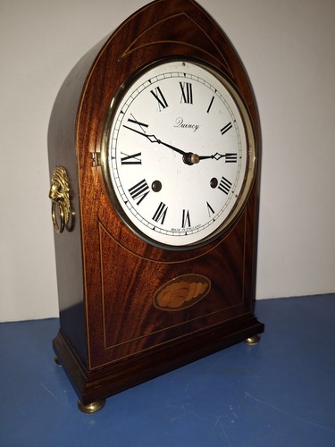 Fancy Quincy England Mantel Clock Mahogany Finish Bell Strike Movement Working - Picture 11 of 11
