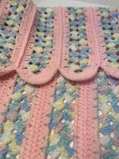Crochet Baby Crib Blanket Handmade 34" x 46" Pink Pastel Mix Acrylic Yarn