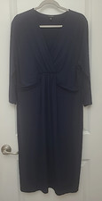Talbots Women's Dress Sz XL Navy Blue 3/4 Sleeves V-Neck Empire Waist See Photos