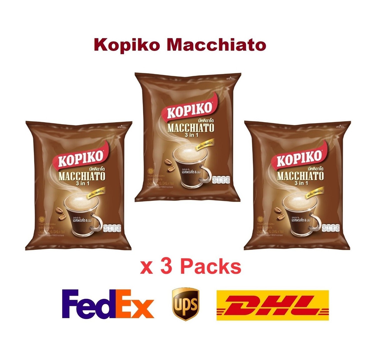 3x Kopiko Coffee Macchiato 3in1 Mix Powder Instant Drink Delicious