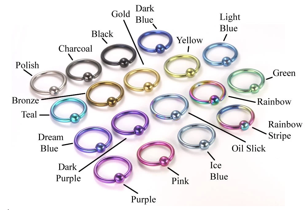 2pc Captive Bead Ring hoop Anodized Titanium 14g 12mm Diameter