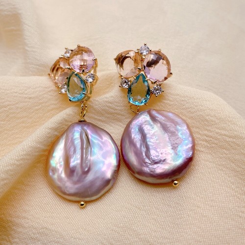Genuine Freshwater Purple Pearl 21mm Dangle Stud Earrings For Women Nice Gift - Picture 4 of 6