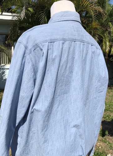 2124 Eddie Bauer Mens Shirt Blue Denim Long Sleeve Flap Pocket XL - 第 8/12 張圖片