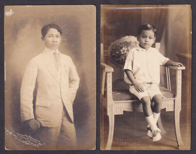 Philippines FILIPINO MAN & YOUNG BOY Real Photo 2 RPPC Vintage Postcards C35