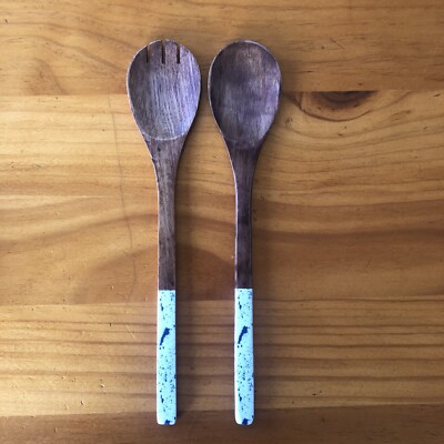 Sazarelli Designs Wooden Salad Server Set For BBQ Picnic Kitchen