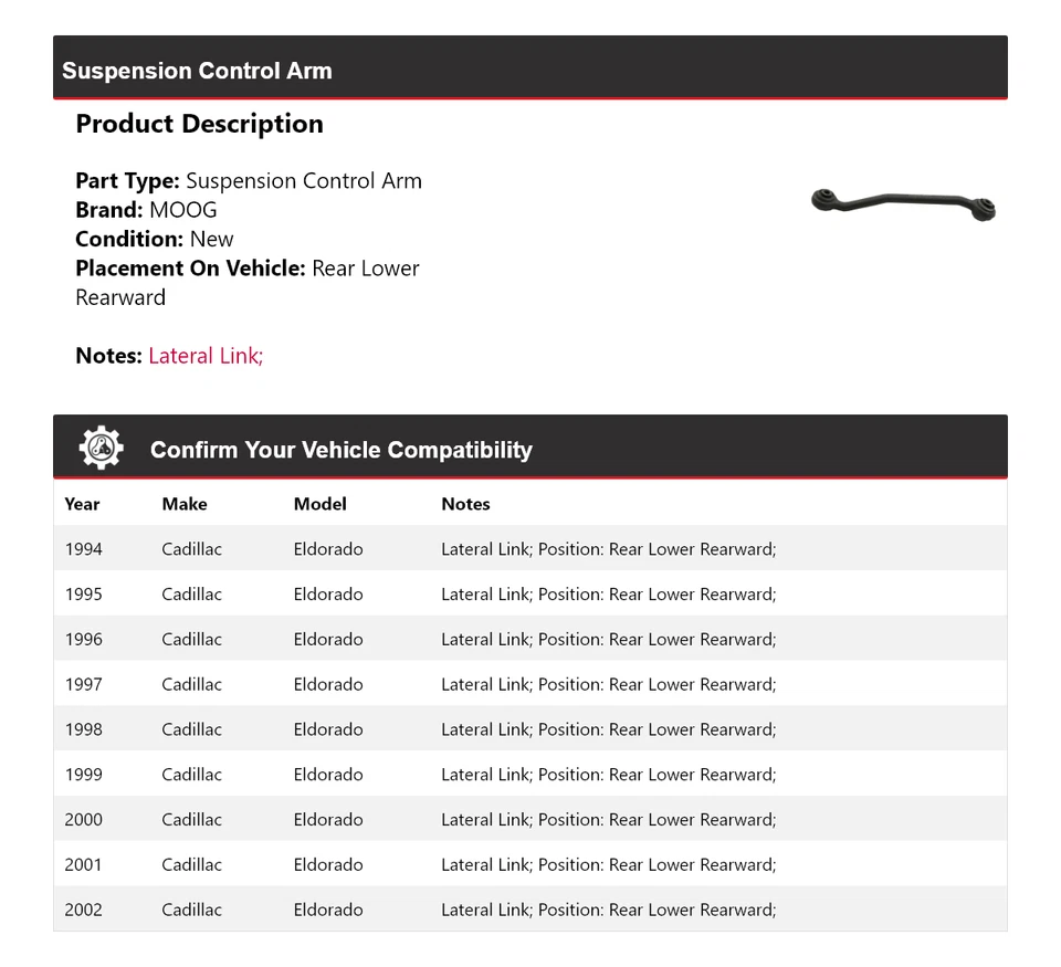 Рычаг управления подвеской задний нижний задний для Cadillac Eldorado 1994-2002 годов выпуска MOOG - Изображение 2 из 4