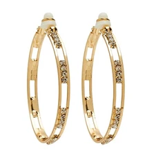 Clip On Hoop Earrings - gold plated hoops with clear crystals - Derry