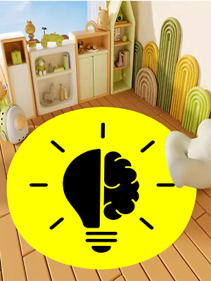 Cartoon Cute Kids Round Rug Black Yellow Light Lamb Pattern Area Rugs