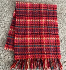Scottish Red Orange Tartan Plaid 100 Cashmere Knit Fringed Scarf Wrap