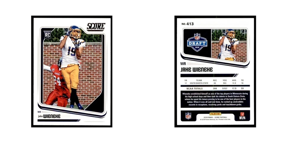 Jake Wieneke Rookie 2018 Score #413 Baseball Cards Football Card NM - Image 3 of 3