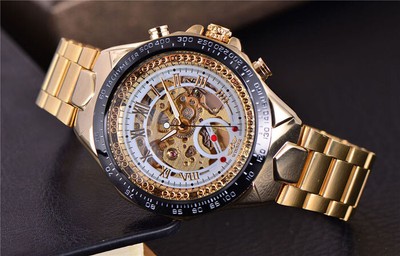 Herrenuhr Luxus Skelettuhren Mechanisch Edelstahl Automatik Geschenke