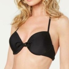 California Waves Shirred Push-Up Halter Bikini Top Black XS S XSmall Small NWT