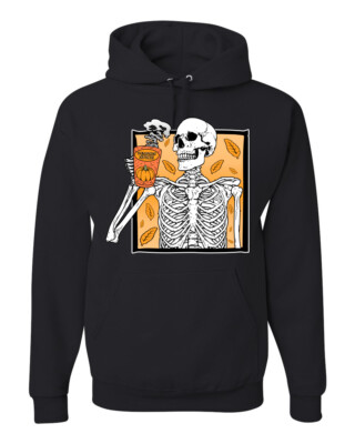 Pumpkin Spice Latte Skeleton Orange Black and White Unisex Hoodie  Sweatshirt