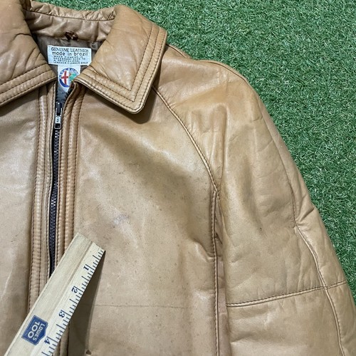 Vintage 80s 90s Temper Alfa Romeo Leather Jacket Medium M Beige Brown Brazil - Picture 15 of 22