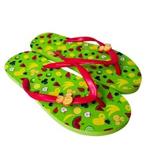Disney Mickey Mouse Slippers Sandals Thong Flip Flops Green Fruits Print Women 8