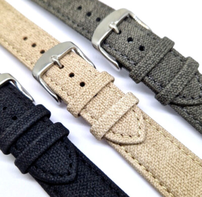 Uhrband Canvs Uhrenarmband Vegan beige schwarz grau 18, 20, 22mm von Fluco / 52