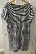 CCX Ladies Black/White Striped Plus Size Cotton  Dress Size M