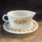 Vintage Pyrex Butterfly Gold Glass Gravy Boat Set w/ Oval Underplate, 2-Piece