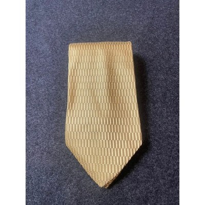 Enrico Venturi Mens Silk Tie Gold Textured Geometric Ribbed Made in Italy