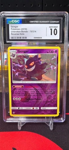 Pokemon CGC 10 Gem Mint Gengar 70/214 Unbroken Bonds Reverse holo
