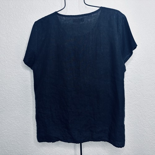 FLAX 100% Linen Top Size L Short Sleeve Scoop Neck Pullover Boxy Lightweight - Picture 4 of 9