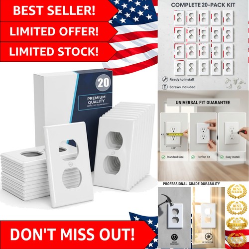 Classic White Electrical Outlet Covers, 20-Pack Duplex Plates for Home Elegance