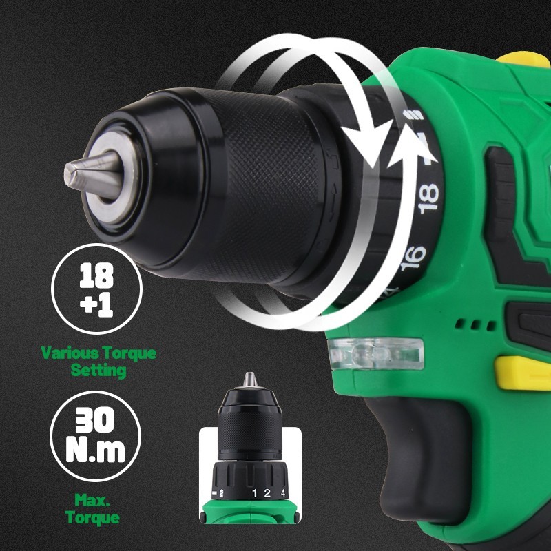 Rechargeable 12V Electric Drill Screwdriver Set Brushless Motor 2-Speed LED Ligh