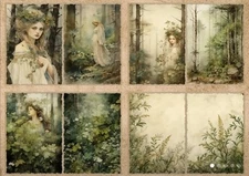 5 Pages Stunning Enchanted Forest Plants Animals Woman Theme Scrapbooking Paper