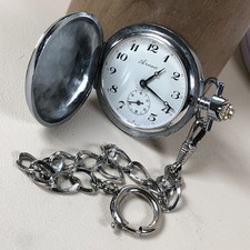 Arnex 17 Jewels Incabloc Silver Chain Mechanical Analog 41mm Pocket Watch