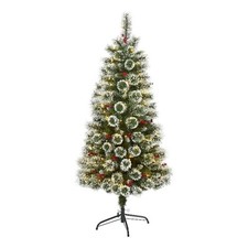 Nearly Natural 5ft Frosted Swiss Pine Christmas Tree w/200 Clear LED and Berries