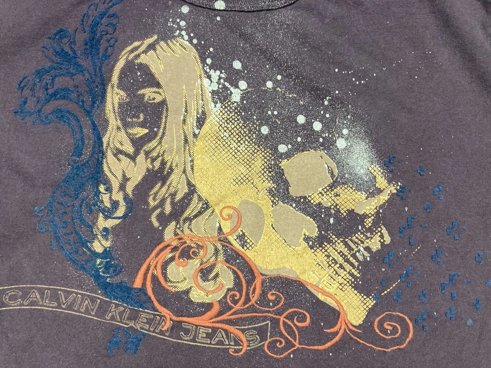 Calvin Klein джинсы сексуальный блондинка девочка графический футболка мужчин XL коричневый короткий рукав Y2K - Изображение 2 из 4