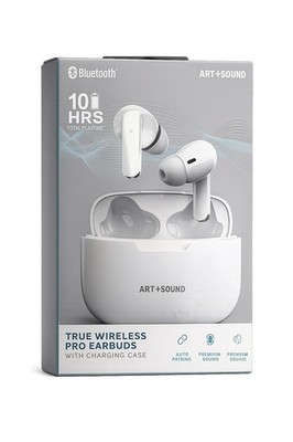 ART+SOUND True Wireless Pro Bluetooth In-Ear Earbuds w/ Case White Mic