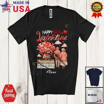 Custom Name Happy 55th Valentine; Flowers Hearts Couple Together Family T-Shirt