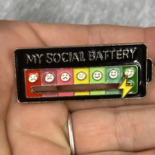 My Social Battery Mood Indicator Slider Sliding Jacket Lapel Pin, Funny