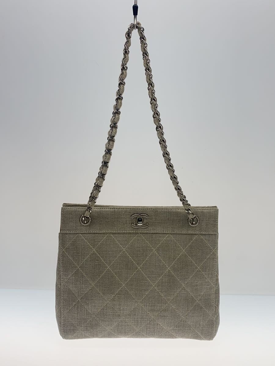CHANEL Matelass Linen Silver Handbag