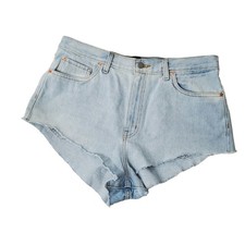 BDG Size 32 High Rise Cheeky Light Blue Raw Hem Jean Shorts Women Plus
