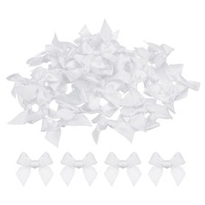 50 PCS Mini Ribbon Bow Fabric Satin White Craft DIY Sewing Wedding Party Decor