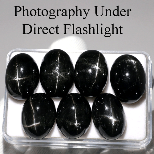 Posten 7 Stck. Natürliche Schwarz Stern Diopsid Hochwertig 17mm-19mm Oval Cabochon Edelsteine - Bild 3 von 12